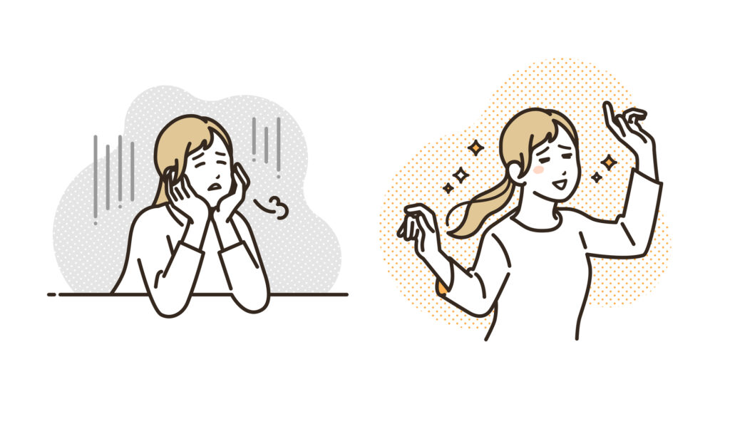 サウナの次の日だるさを感じる女性のイラスト